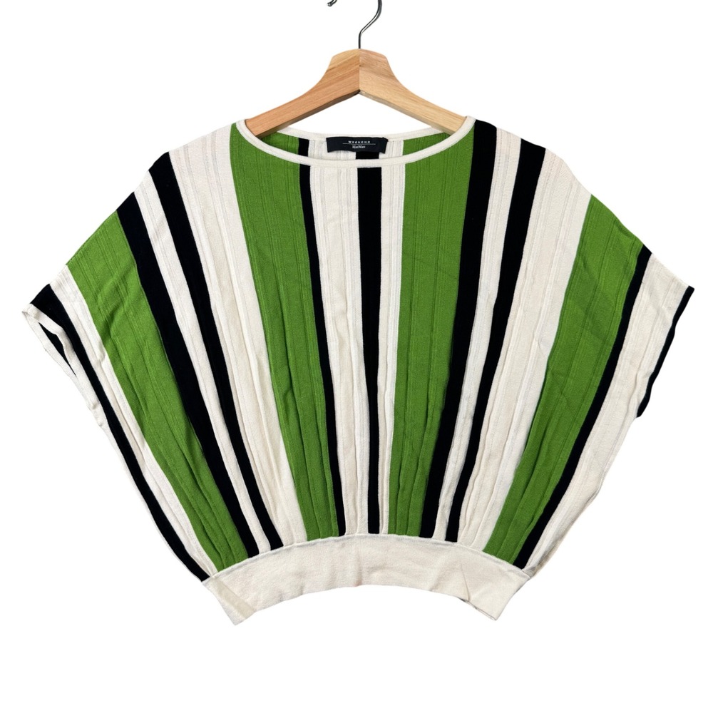 MaxMara Green Black White Striped Batwing Knit Top Crew Neck XS Sweater Artsy